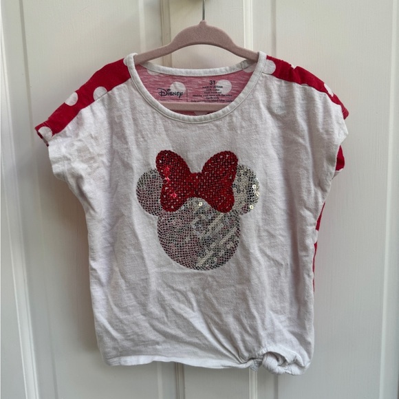 Disney Minnie Mouse 3T Girls Red and White Sequin Short Sleeve Blouse Top - Picture 1 of 6